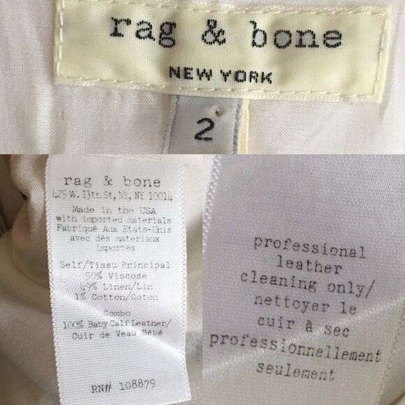 RAG & BONE Linen Sleeveless Mini Shift Dress Stripe Leather Trim Cream Black 2 - Picture 6 of 6